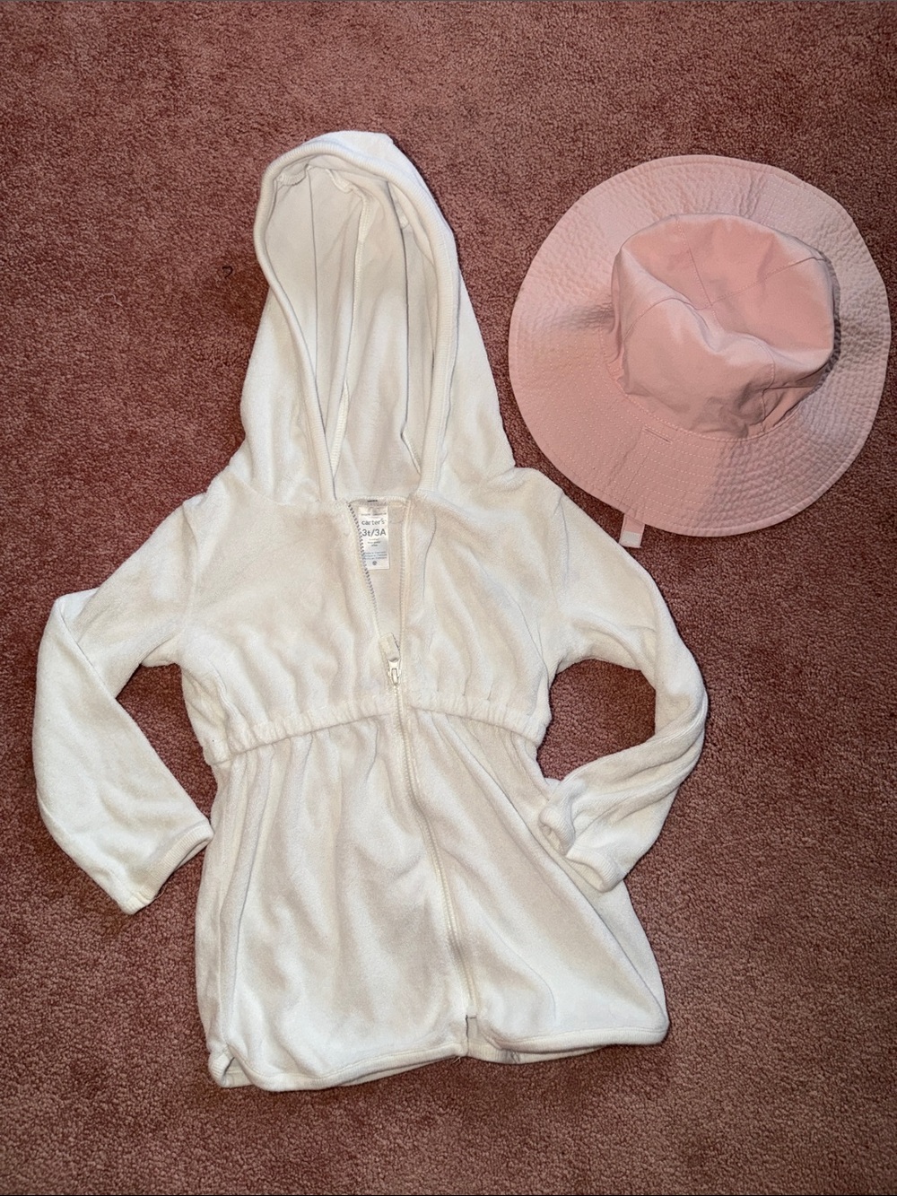 Carter's White Terry Cloth Hooded Kids Swim Coverup and Hat